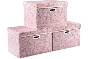Prandom Größere faltbare Aufbewahrungsboxen mit Deckel, Stoff, dekorative Aufbewahrungskörbe, Würfel, Organizer, Körbe mit Griffen, Trennwand für Schlafzimmer, Schrank, 45 x 30 x 30 cm, 3 Stück