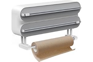 BLUESEABUY Dispensador de película con cúter 3 en 1, dispensador universal para películas y portarrollos de cocina, dispensador de película transparente para la cocina