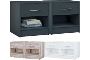 Casaria® Set 2x ComodinI 41x39x28 cm Spazioso Cassetto Portaoggetti con Maniglia Ripiano Aperto Comodino Tavolino da Notte Arredamento Camera da Letto