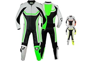 German Wear Fluoreszierender Einteiler Motorradkombi Motorrad Lederkombi aus Rindsleder echtleder Kombi