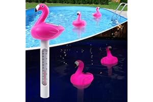 LanBlu Thermomètre de Piscine Flottant, Thermometre Piscine de Flamingo avec Lumière Solaire, Thermomètre Eau Flottant Facile à Lire la Nuit, Thermomètre Étang,Température pour Piscine, Bain, Spa