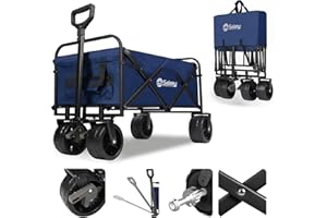 ‎SEKEY Sekey Bollerwagen Faltbar 200KG, Faltbarer Bollerwagen PVC Breite Reifen 17x10 cm, Faltbollerwagen Transportwagen Alle Gelände mit Teleskopstange Bremsen, Klassisch 3017, Dunkelblau