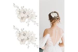 SUBTAVIK 2 accessori per capelli da sposa per donna, accessori per capelli da sposa con fiori, copricapo da damigella d'onore con perle per spose, damigelle, donne e bambine (bianco)