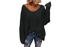 Saodimallsu Damski sweter z dekoltem w serek luźny krój bluza z dzianiny swetry z długim rękawem koszule oversize topy