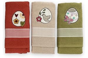 Vingi Set 3 Strofinacci da Cucina in Spugna 100% Cotone, 45x70cm, Multicolore con Disegno Ricamato, Set di Panni Morbidi, (Disegno 14)