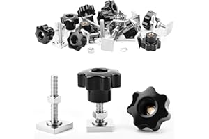 SWTYExt 6 Set Adattatore per Binario a T Acciaio Inox con Écrous en T M6x35 mm Manopola di Serraggio Filettatura Zigrinata M6 con Dadi Rondelle per Fissaggio Portapacchi Portabici