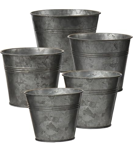 Cabilock Vintage Metall Eimer Blumentopf – Übertopf Mit Griff, Weiß, Größe L (31x20x20 Cm)