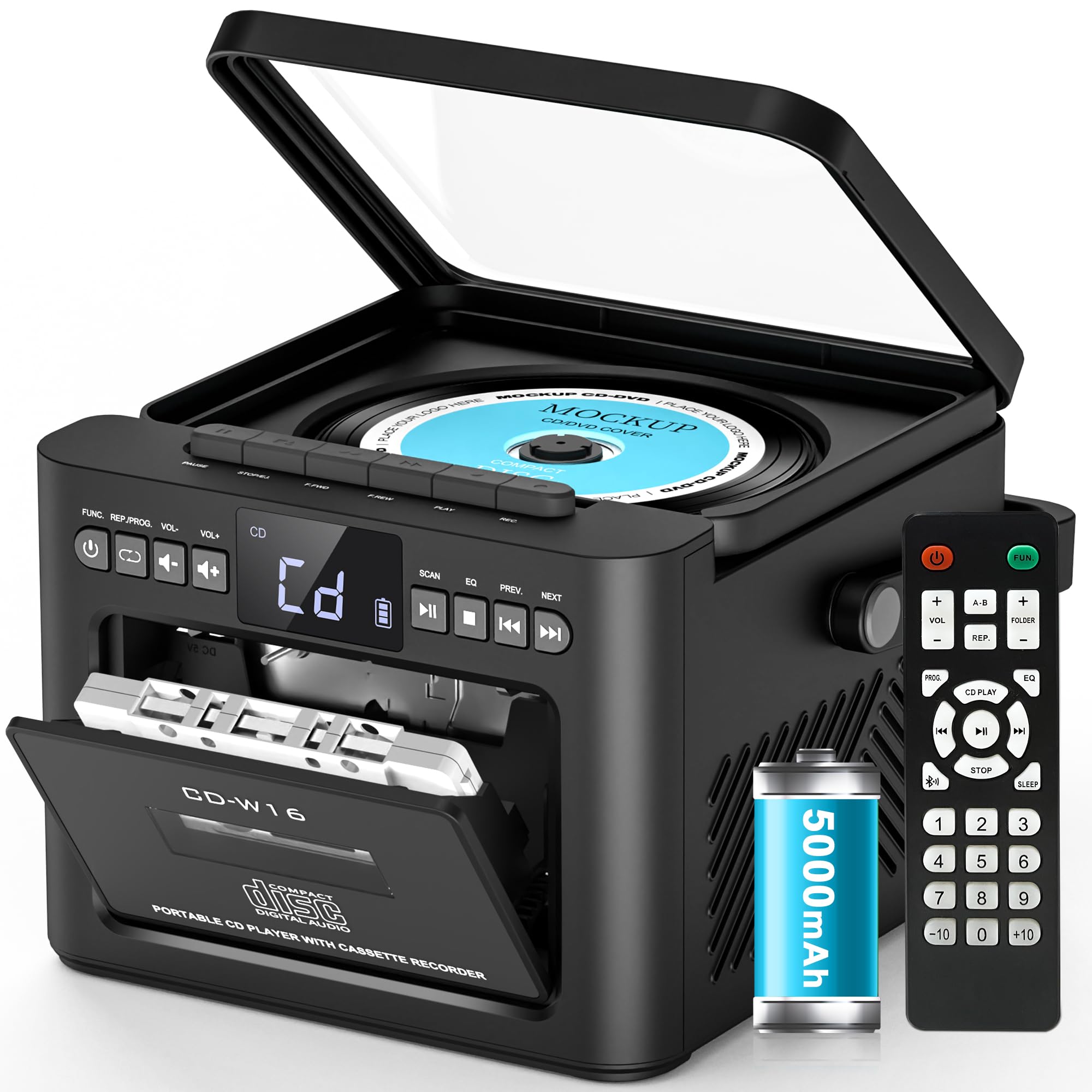 Rechargeable CD Player Portable Boombox Review: Bluetooth, Remote Control, FM Radio, 5000mAh Battery