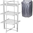GlamHaus Electric Heated Clothes Airer Dryer Rack Aluminium with Cover Indoor - Folds Flat for Easy Storage - 3 Tier Design - Only 220W