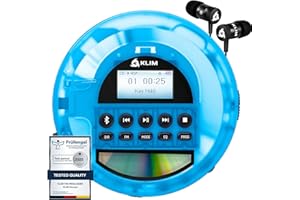 ‎KLIM KLIM Nomad przezroczysty niebieski, przenośny odtwarzacz CD Walkman z długotrwałą baterią, zawiera słuchawki, odtwarzacz MP3 Discman, karta TF, radio FM, Bluetooth, AUX, idealny do domu, samochodów,