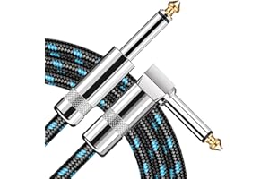 acdokuk Guitar Cable, 10ft Guitar/Bass Cord 1/4" Braided Angled Male Instrument Cable, Black Blue