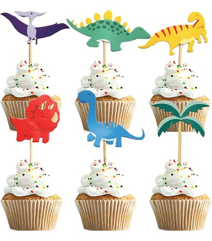 24 Stück Dinosaurier-Cupcake-Topper – Glitzernd, Mit Palmblättern & T-Rex, Für Mottopartys