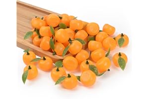 HUIANER 48PCS Fake Orange Fruit Artificial Tangerine Mini Orange with Leaves for Home Kitchen Table Decoration Handmade Doodle DIY Baby Shower Decor