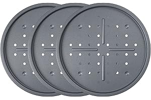 Large Perforated 33.5cm Pizza Oven Tray Baking Tray Set Tray/Pan with Holes, Non-Stick, Multi-Pack Pizza Trays - Dishwasher Safe and Easy Cleaning by KITCHENEUR® (3)