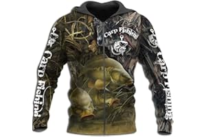 YOROOW 3D Imprimé Carpe Bass PêChe Sweat à Capuche pour Hommes, Big Pocket Casual Harajuku Sweat-Shirt Zippover Pull Tool Art Surdimensionné Couple Ordinateur Porter Veste Jacket Wear