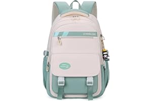 Waniki Schulrucksack Mädchen Schulranzen Junge Teenager Wasserdicht Nylon Rucksack Mädchen Mehrere Taschen Schultasche Leichtgewicht School Bag for Girls Travel Backpack für Schule Reise Sport（Grün）