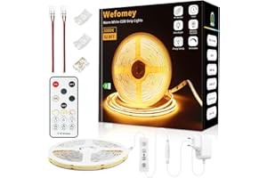 WEFOMEY COB LED Streifen 10m Warmweiß, LED Strip 3000K Dimmbares 24V Flexibles COB LED Lichtband Set, mit Netzteil und RF Fernbedienung, CRI>90 Helles Unterbaulicht für Fernseher Küche, DIY Dekoration