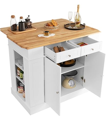 Ilot Central De Cuisine Mobile Avec 2 Portes, 3 Tiroirs Et Porte Serviettes Plateau Extensible 134 5 X 46 74 X 90 5 Cm Mdf Blanc 95500949
