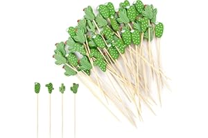 THKO 100 Pcs Pique Aperitif, Brochettes Cocktai Bâtons de Cocktail Bois Cure-Dents Pic Brochette, Bois Pique Brochette Decoration Cocktail pour Cocktail Boissons Fruit Desserts - 12cm Cactus Vert