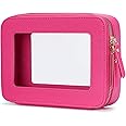 Popvibe Clear Makeup Bag Travel Cosmetic Case Transparent Toiletry Bag with Zipper, Portable Make Up Organizer Traveling Compact Car Bag for Essentials, Hot Pink, Medium Moda