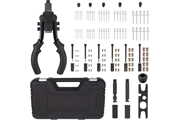 AUTOUTLET Pince à Rivets Aveugle 3 en 1 10“ Kit Pistolet à Ecrous à Rivet Professionnel avec 6 Mandrins 50PSC Rivets 2.4 3.2 4.0 4.8 6.4 et 60PSC Ecrous à Rivets M3 M4 M5 M6 M8 M10