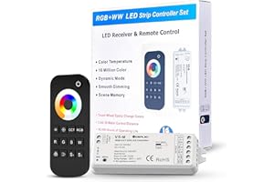 GIDEALED 2.4G Wireless 5 in 1 LED Controller and RF Remote Control,5 Channel Dimming RGBWW LED Strip Controller for RGBCCT RGBW RGB and 5 White Light Strips DC12-24V