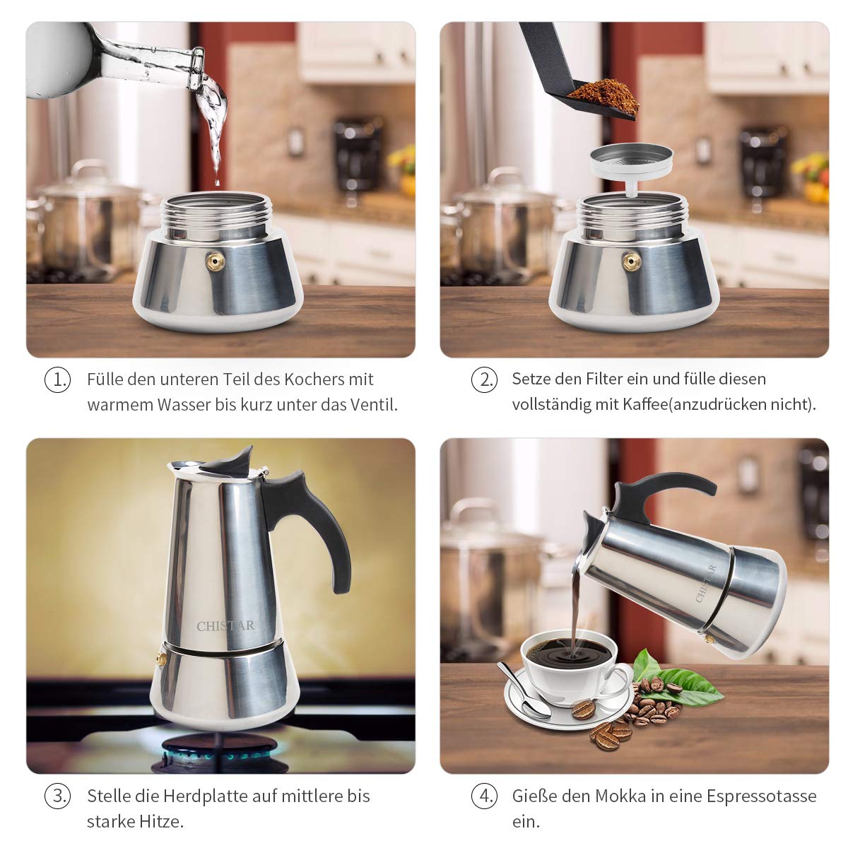 CHISTAR-Espressokocher-6-Tassen300ml-Kaffeekocher-aus-Edelstahl-Induktion-Geeignet