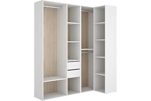 DEKIT GRUPO RIMOBEL SUIT - Conjunto de armario-vestidor rinconero con dos cajones - BLANCO/NATURAL - 205 x 1825 x 79,5