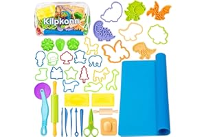 KILPKONN Dough Modeler Kit, 41 pièces accessoire pâte à modeler, moules, forme, ciseaux, rouleau à pâtisserie, tapis de pâte à modeler avec sac de rangement, cadeau de dough pour filles garçons