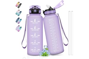 GRSTA Gourde Sport, Gourde 1.5L anti Fuite, Bouteille Graduée avec Paille, Gourde Reutilisable avec Marqueur de Temps, Gourdes Musculation, Facile à Nettoyer, Bouteille pour Running, Randonnée, Camping