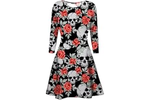 FASHION STAR Oops Outlet Womens Ladies Long Sleeves Pumpkin Cobweb Bats Skulls Flared Smock Skater Swing Mini Dress Top Plus Size 8-34