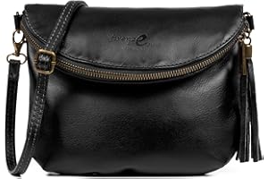 FIRENZE ARTEGIANI. Damenhandtasche aus echtem Leder, Halbmond-Tasche, Savage Finish, weich, hergestellt in Italien, Vera Pelle Italiana, 21,5 x 4 x 17 cm, Farbe: Schwarz, Schwarz, 23x4x19 cm, Retro