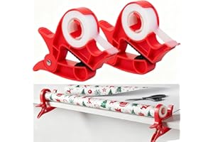 AONUILY Wrapping Paper Cutter, 2Pcs Wrapping Paper Clamps with Tape Dispenser Gift Wrap Holder Tabletop Gift Wrapping Tool Christmas Wrapping Accessories