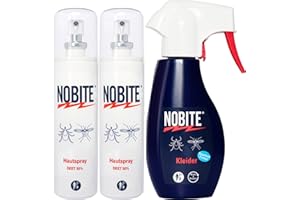 ‎NOBITE NOBITE Insektenschutz Set – Mückenspray & Kleider-Imprägnierspray gegen Zecken, Tropen & Reisen – 2x Hautspray 100 ml + 1x Kleider 200 ml – langanhaltender Schutz für Kinder & Erwachsene