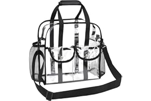 MOFASVIGI Large Clear Tote Bag for Women Men, Waterproof Transparent PVC Shopping Bag Security Work Tote Shoulder Bag With Handles for Stadium, Sports Games, Leisure Occasion (black)
