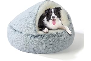 SUOXU Cuccia 2 in 1 per cani: supporto aggiornato con bordo in alluminio e fondo antiscivolo - Grotta accogliente + coperta per cani di taglia grande e media sotto i 20 kg (44 libbre) | Peluche