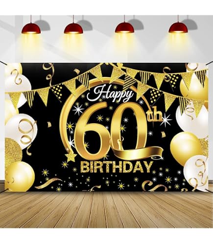 Décoration Centre Table Anniversaire 60 Ans - 9 Pcs Nid D'Abeille Or Et Noir Thème Gâteau Cadeau