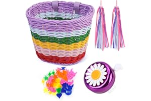 OUMERS Ensemble de Panier de Vélo pour Enfants, Cloche et Banderoles de Vélo pour Enfants, Accessoires de Décoration de Vélo d'équilibre, Panier de Vélo, Perles de Rayons de Roue pour Filles
