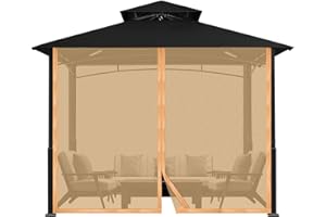 Mingfuxin Gazebo Universal Replacement Mosquito Netting Outdoor Gazebo Canopy 4-Panel Screen Walls with Zipper (Mosquito Net Only) (10' x 10', Brown)
