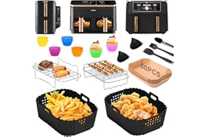 YFKJEU Heißluftfritteuse Zubehör für COSORI 8,5 L, Ninja SL400EU 9,5L, Ninja AF400EU 9L - Airfryer Zubehör Set Silikonform, Grillrost, Backpapier etc
