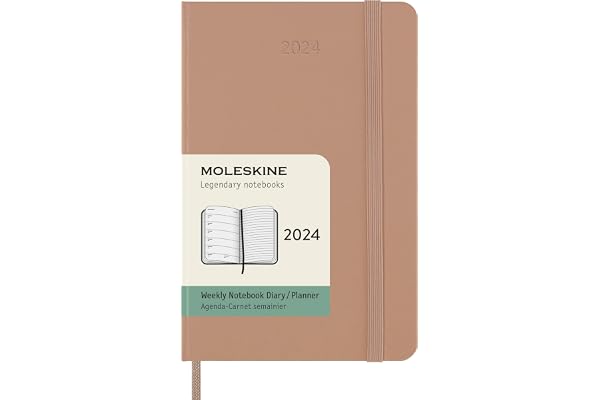 Moleskine Agenda Hebdomadaire avec Espace pour des Notes 12 Mois 2024, Agenda 2024, Format Pocket 9x14, Couverture Rigide et Fermeture Elastique, Couleur Brun Sable
