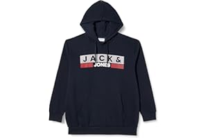 JACK & JONES JACK&JONES PLUS Męska bluza z kapturem Jjecorp z logo Sweat Hood Noos Pls, Navy Blazer/Print:play 4, 6XL
