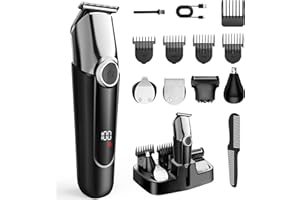 Vexloria 5-in-1 All-in-One Beard Trimmer for Men, Waterproof Electric Razor & Nose Hair Trimmer with LED Display, Rechargeable Cordless Face & Body Grooming Kit