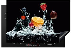 KitchenYeah© Protege Couvre Plaque De Cuisson Deco Cuisine Tapis Protection Protecteur Induction 78x52 cm Eau - Fruit - Orange - Fraise - Cerise - Noir