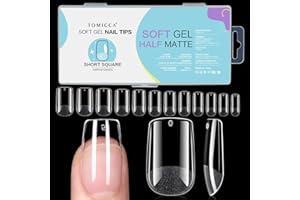 TOMICCA Krótkie, kwadratowe tipsy żelowe, full cover, wstępnie ukształtowane półmatowe tipsy do paznokci akrylowych, 240 sztuk, 12 rozmiarów