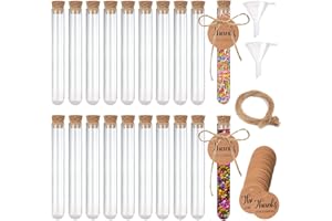 GZGXKJ 42 Stück Reagenzglas mit Korken Transparent Kunststoff 16x100 mm Reagenzglas aus Kunststoff mit 50 Kraftpapieranhänger 2 Trichter 20m Hanfseil für DIY Badesalzbonbons Spices Hochzeits Deko