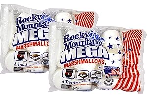 The Bramble Bay Rocky Mountain Mega Marshmallows | Malvavisco esponjoso en sabor clásico a vainilla, perfecto para aperitivos y fiestas de barbacoa, paquete de 2 x 340 g