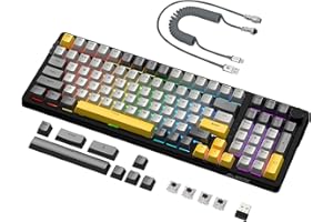 AJAZZ AK992 GASKET Hotswap klawiatura i zwijany kabel USB C,podświetlenie RGB,4000 mAh 2,4 GHz/BT5.0/przewodowa, 99-klawiszowa szara klawiatura do gier z pokrętłem głośności(przełącznik brązowy)