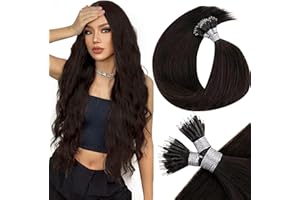 LaaVoo Nano Hair Extensions Real Human Hair Brown Hair Extensions Nano Rings 18inch Darkest Brown Nano Tip Hair Extensions Real Human Hair Cold Fusion Extensions 50s 50g