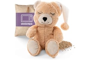Habibi Premium MIDI Deluxe – Cojín de calor para bebé y niños – 2036 Mini oso, relleno de mijo extraíble, para calentar en el microondas – Peluche para recién nacido